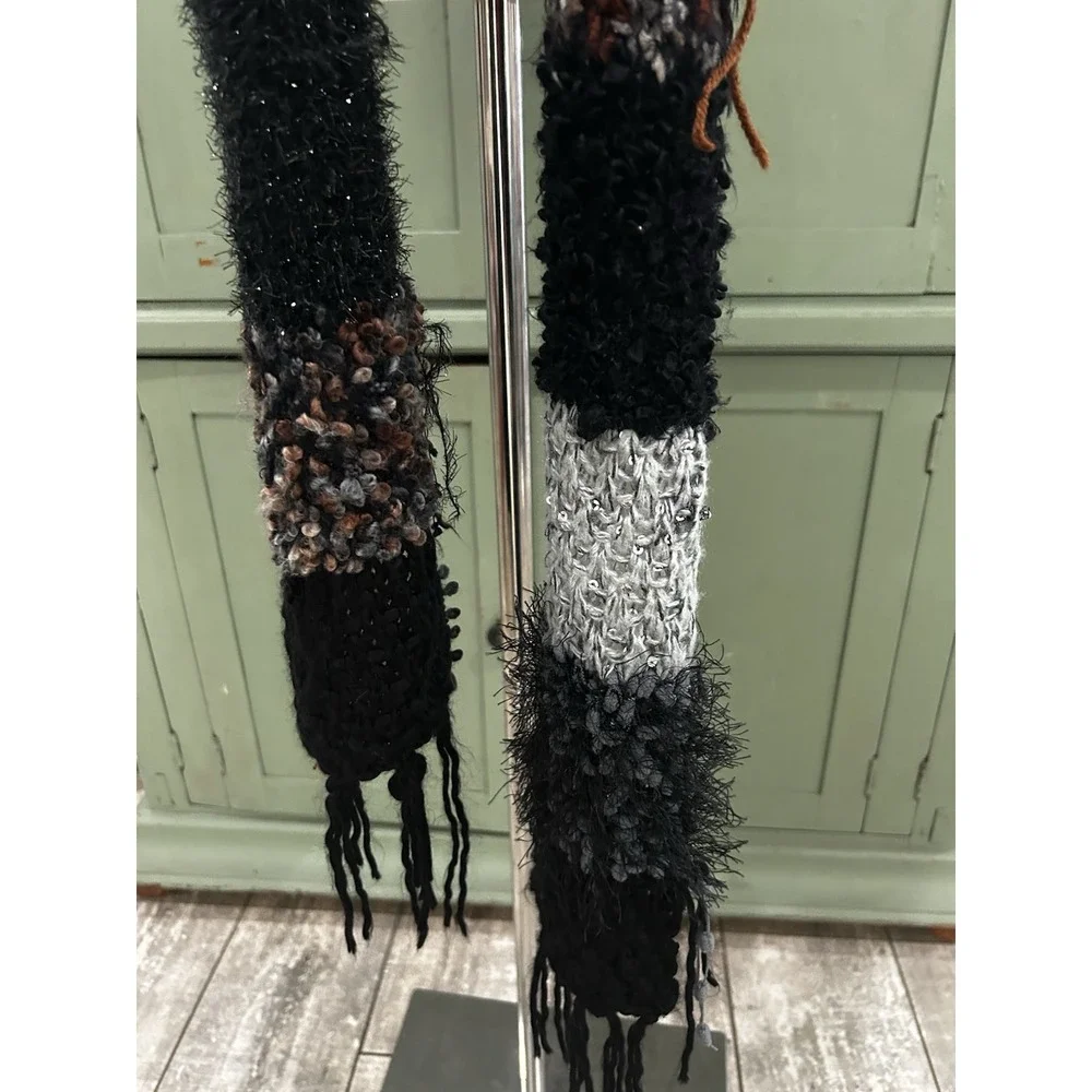 Brown Black Patchwork Scarf Wrap Extra Long Boho Fairy Grunge Whimsigoth Witchy